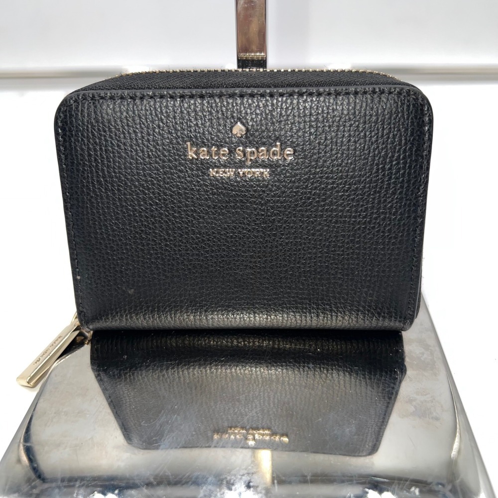 Kate Spade Black Pebbled Leather Zip Around Wallet Coin Purse Card Holder